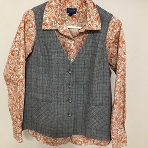 Pendleton women's blouse with matching Pendleton 100% virgin wool vest